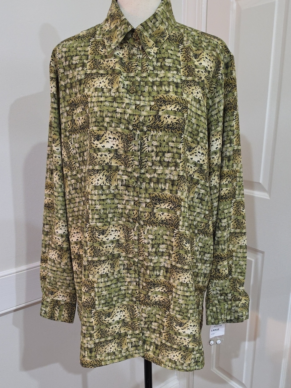 Vintage 90s Liz Baker Essentials Basketweave Geometric Blouse - Size Large